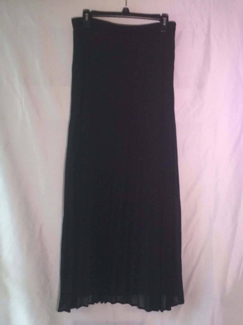 BCBG Paris Black Pleated Maxi Skirt Medium Elastic Waist Lightweight